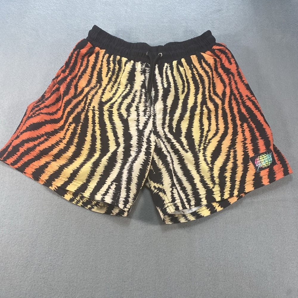 Slunks Mens Volleyball Shorts Lined Tiger Double Zipper Pocket  Athletic Small